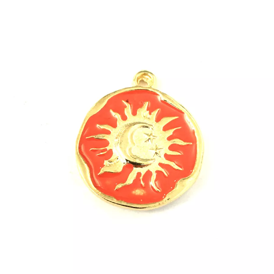 2Pendants  médaille soleil lune étoile émaillé-en 9 couleurs - Corail