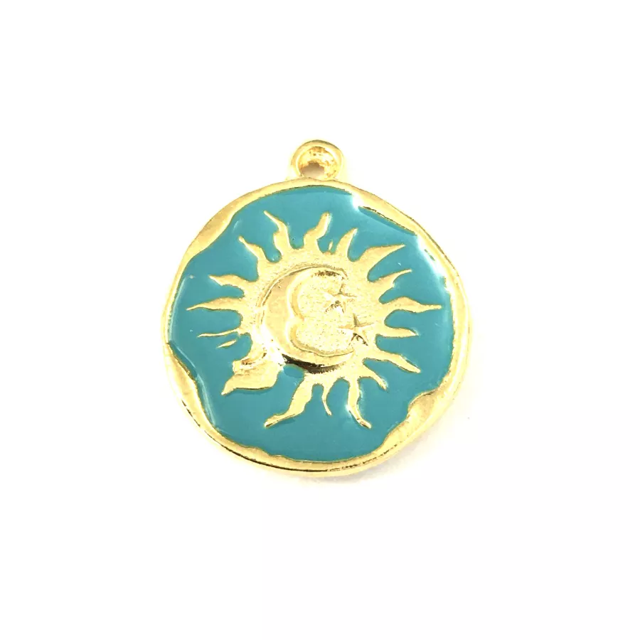2Pendants  médaille soleil lune étoile émaillé-en 9 couleurs - Turquoise