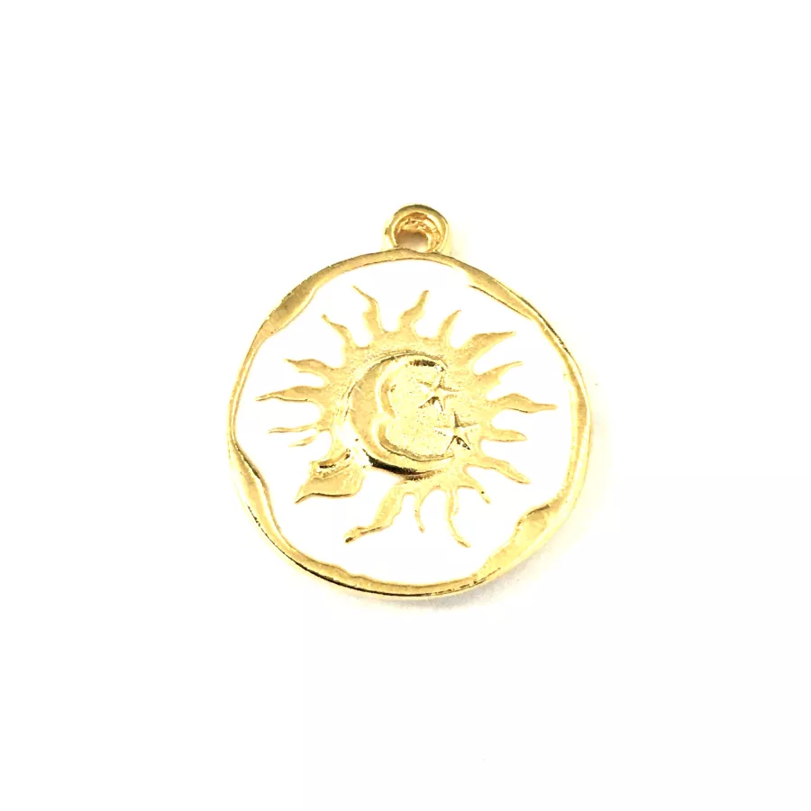 2Pendants  médaille soleil lune étoile émaillé-en 9 couleurs - Blanc