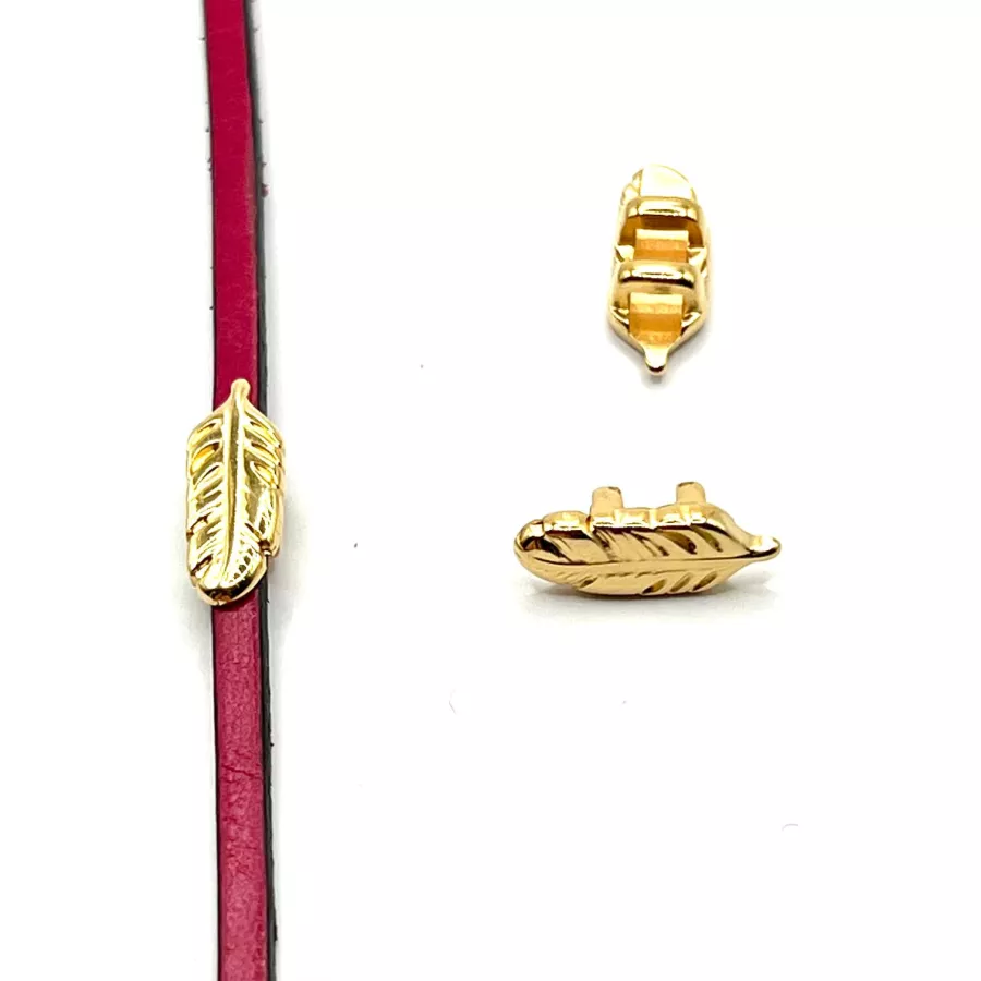 Passant plume pour cuir 3mm plat en argent ou doré - Or