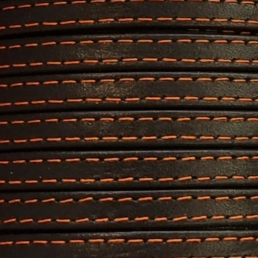 Cuir de chevre double couture 5mm souple couture couleur différente - Bleu marine couture orange