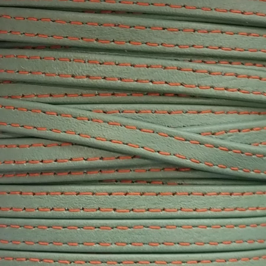 Cuir de chevre double couture 5mm souple couture couleur différente - Vert d'eau couture orange