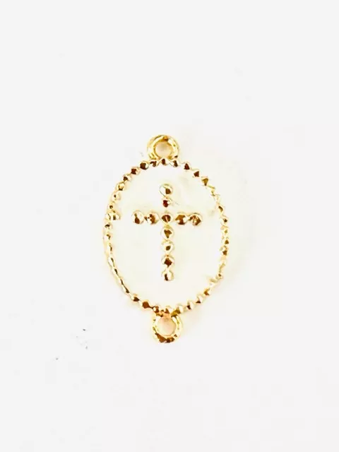 Intercalaire croix en laiton doré et émaillé - Blanc perlé