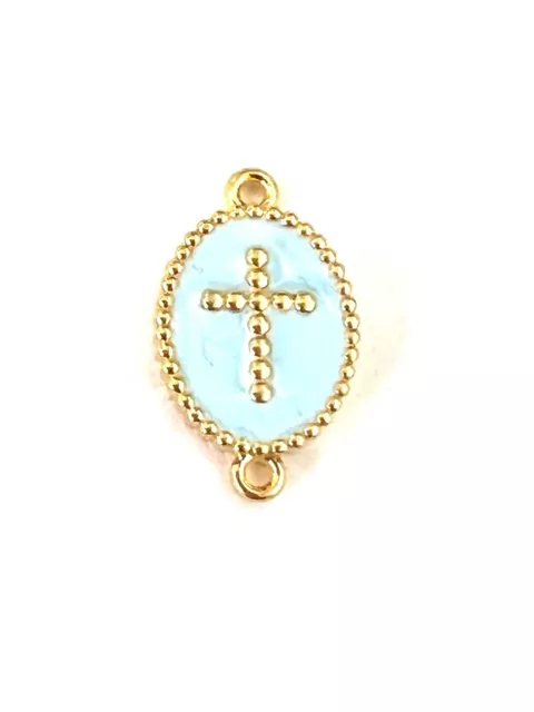 Intercalaire croix en laiton doré et émaillé - Bleu ciel