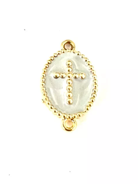 Intercalaire croix en laiton doré et émaillé - Gris clair