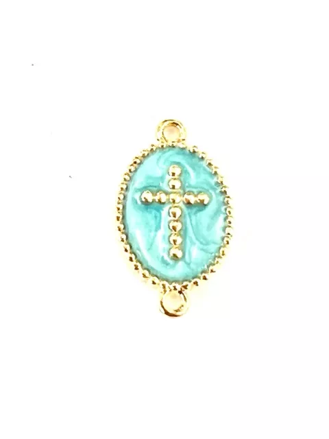 Intercalaire croix en laiton doré et émaillé - Turquoise