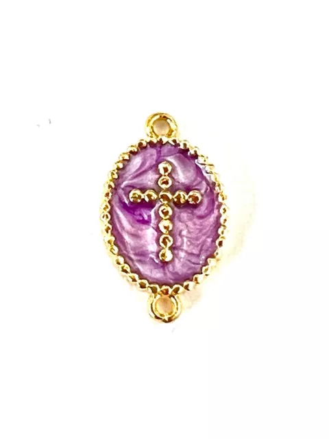 Intercalaire croix en laiton doré et émaillé - Violet