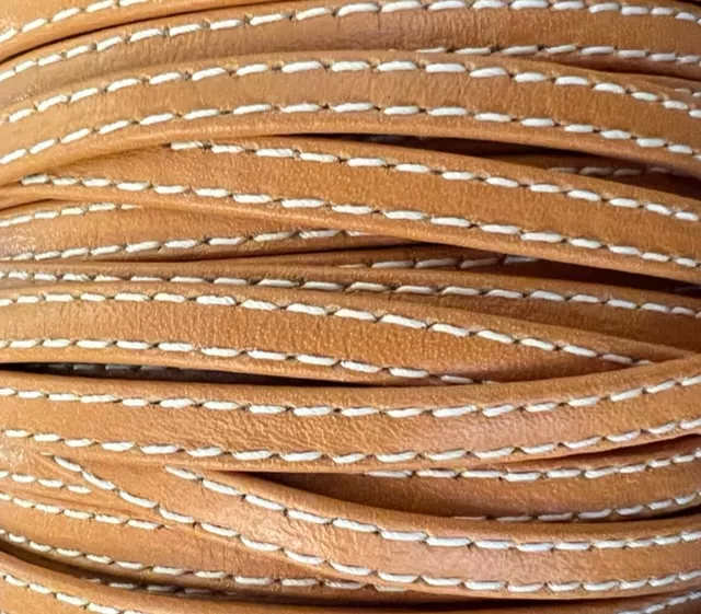 Cuir de chevre double couture 5mm souple  - moutarde