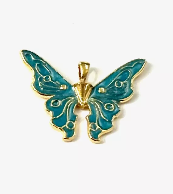 papillon émaille en laiton doré - bleu canard