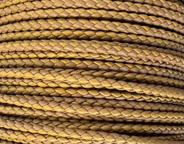 Cuir tressé rond 3mm en bicolore-nouvelles couleurs - Kaki clair et foncé