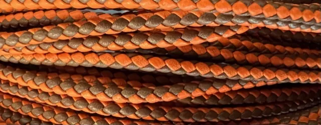 Cuir tressé rond 3mm en bicolore-nouvelles couleurs - orange et sigaro