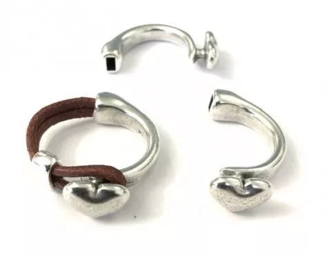 Bague demi jonc Cœur pour cuir 2mm rond argent ou or - Argent antique