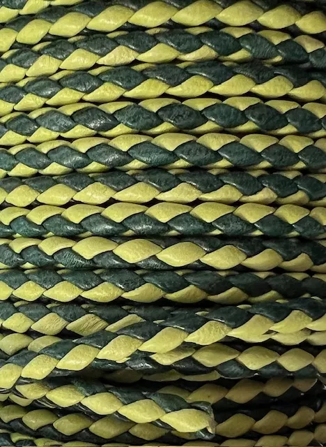 cuir tressé rond 4mm bi-colore - Vert anis