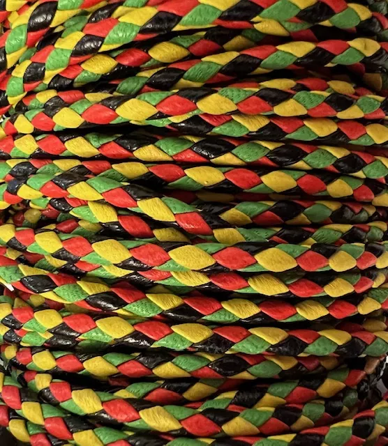 Cuir tressé rond triple couleurs en 3mm - Orange