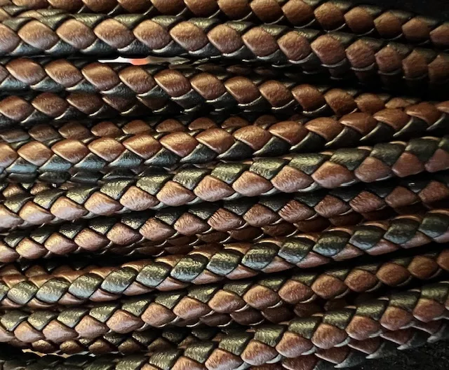 Cuir tressé rond bicolore 5mm - marron et noir