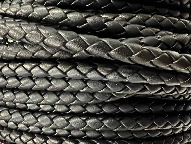 Cuir tressé rond bicolore 5mm - bleu marine et noir