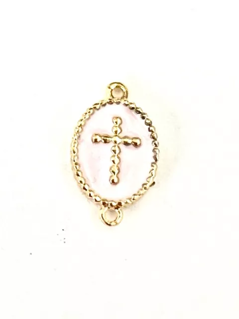 Intercalaire croix en laiton doré et émaillé - Rose clair