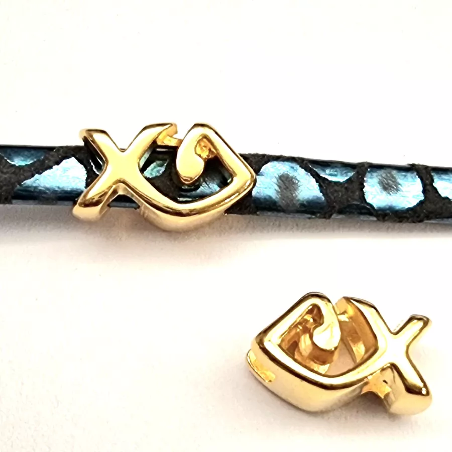 Passant poisson stylisé pour cuir plat  3MM - Or