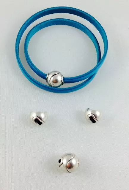 Fermoir boule en étain pour cuir plat 5mm - Argent Rose