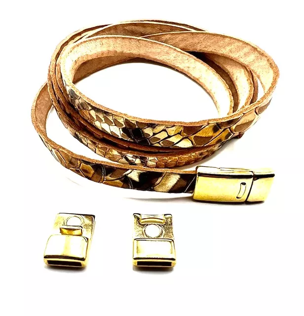 5Fermoirs  aimantés en zamac avec securité  pour cuir plat 10mm - Or