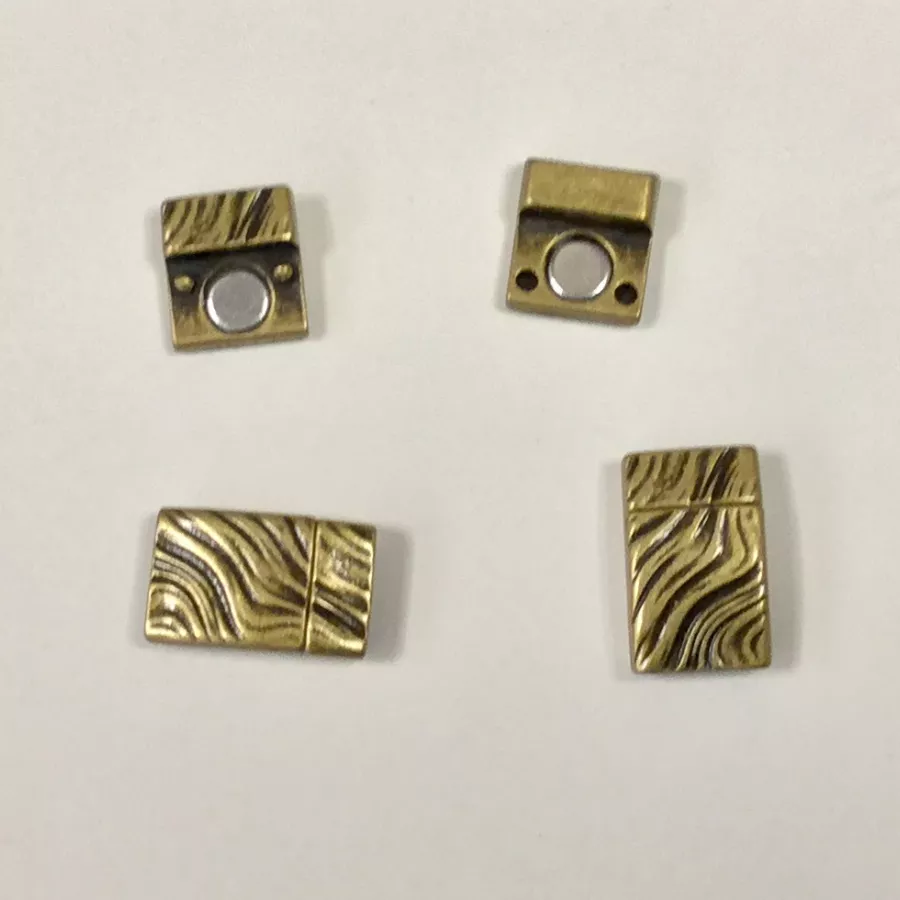 Fermoir aimanté en étain pour cuir plat 10mm motif vague - Bronze