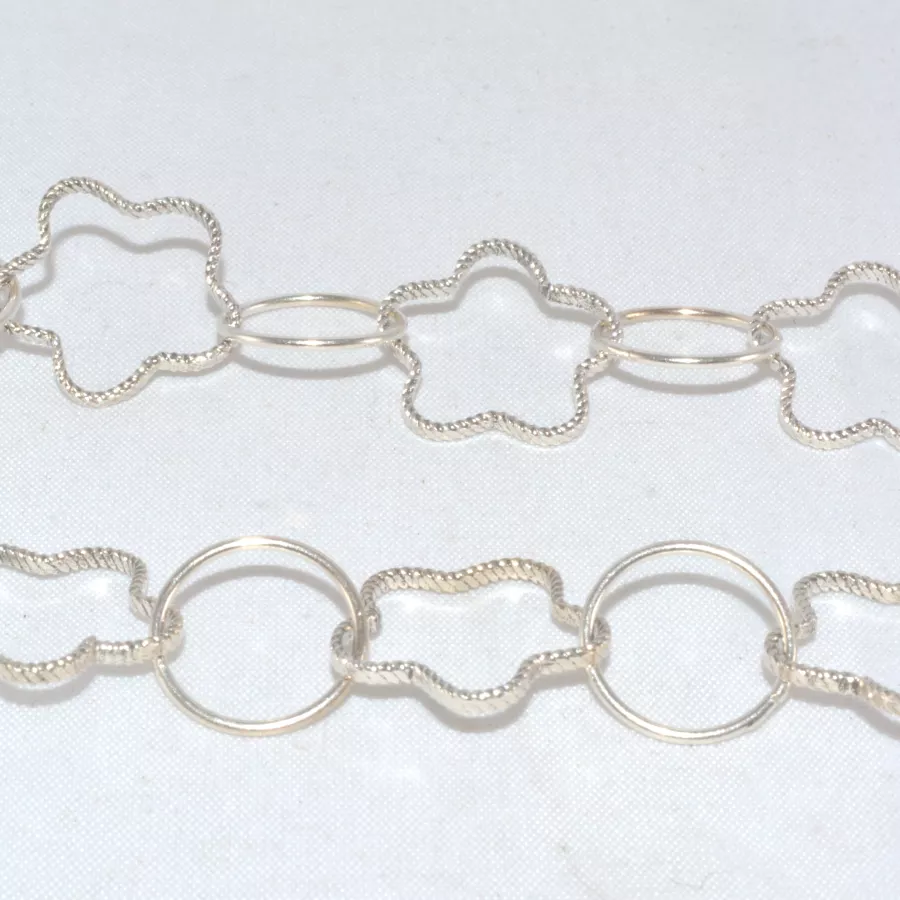 Chaine fantaisie, fleur +  anneau, plaquée 12 microns FR