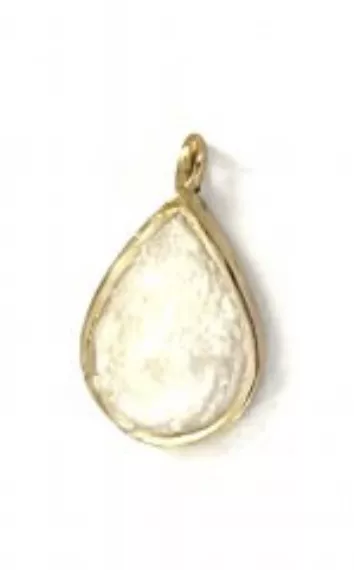Petit pendant goutte en laiton émaillé  - Blanc perlé