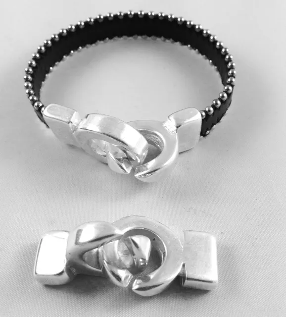 3 Fermoirs crochet pour cuir plat 10mm argent vif