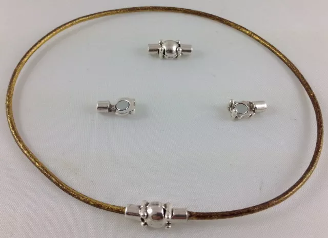 5 Fermoirs aimantés en étain pour cuir rond 2mm avec motif 