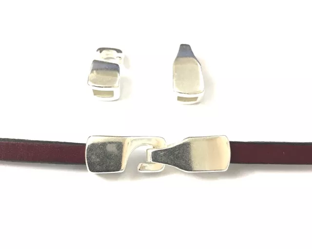 Fermoir crochet pour cuir 5mm plat plaqués 10microns argent