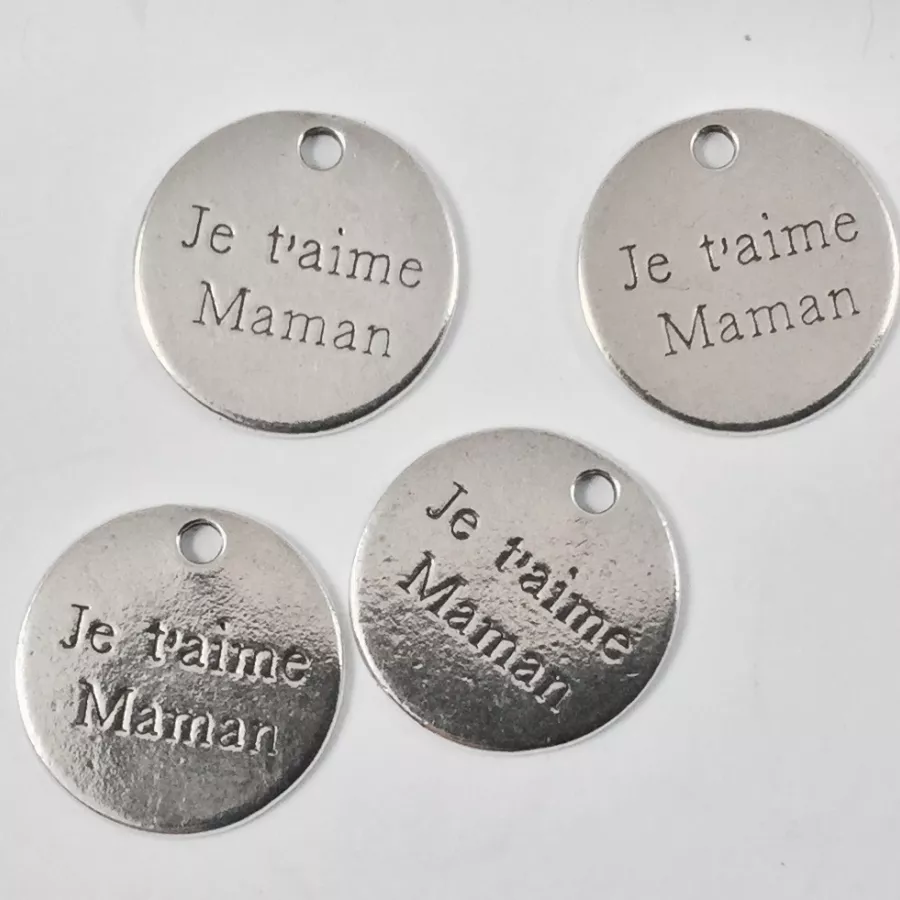 5 pcs Je t aime maman Pendant Etain Fabrication Française plaqué 10 microns 