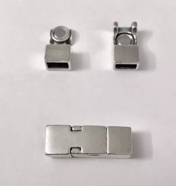 Fermoir aimanté 7 x 3 mm en étain plaqué argent pour homme