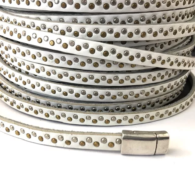 cuir 6mm avec clous fait main bronze et argent