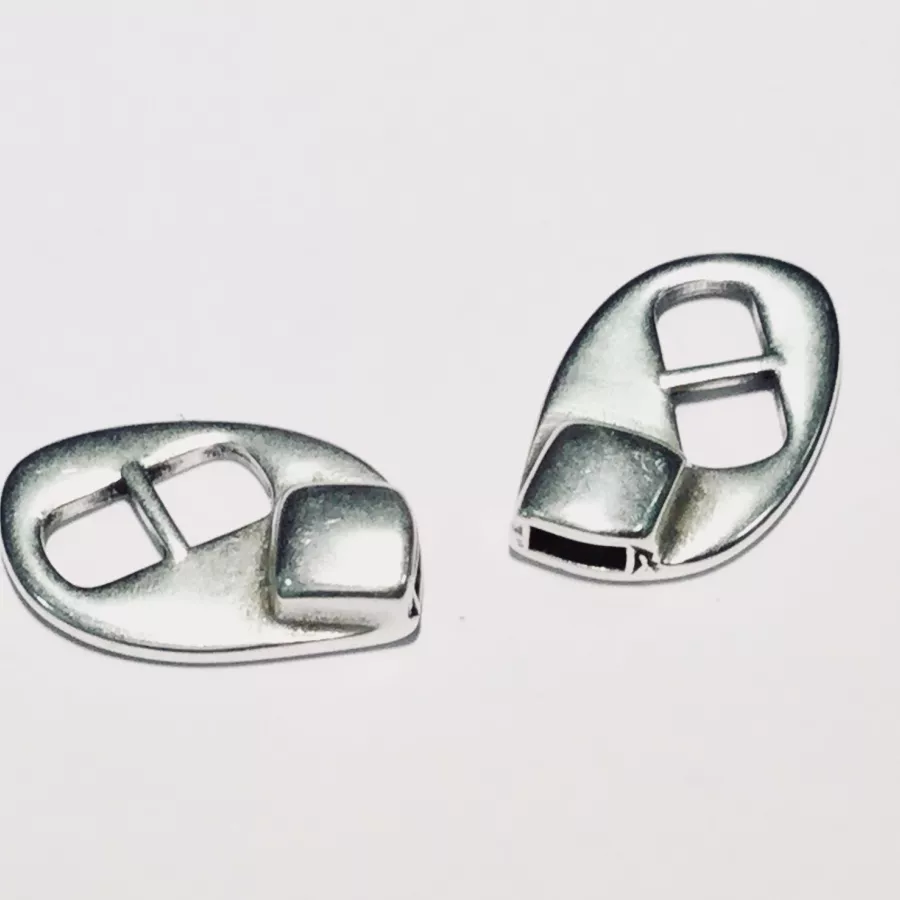 Fermoir boucle pour cuir plat 5 mm en zamac plaqué argent 