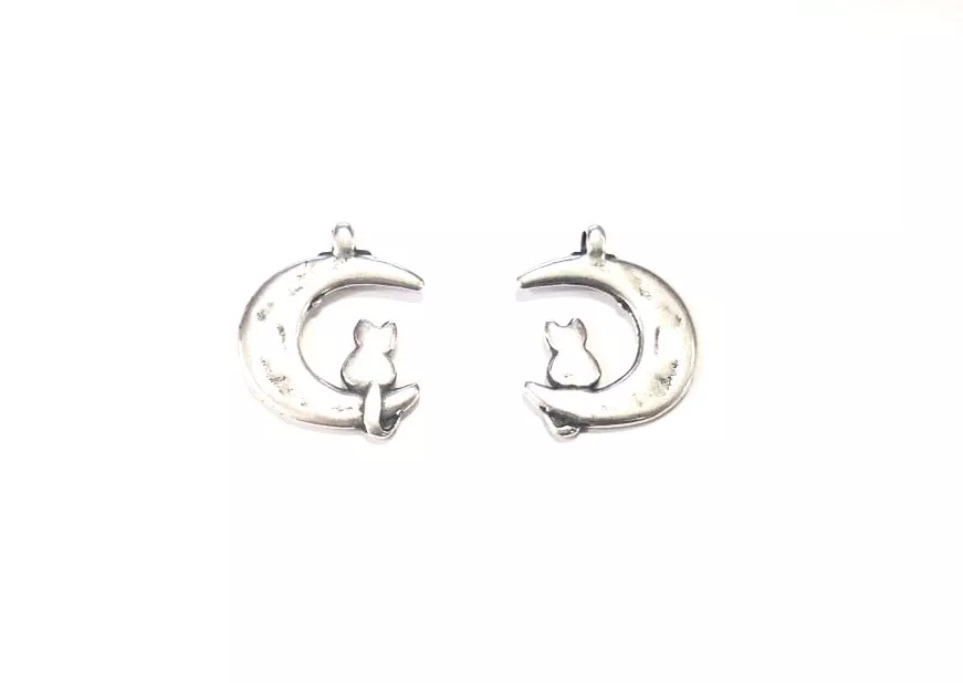 Pendant croissant de lune avec chat