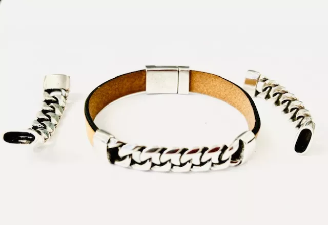 4 Intercalaires en forme de chaine gourmette pour cuir 10mm