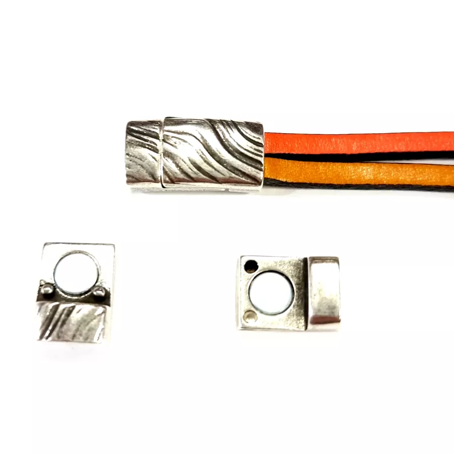Fermoir aimanté en étain pour cuir plat 6mm motif vague