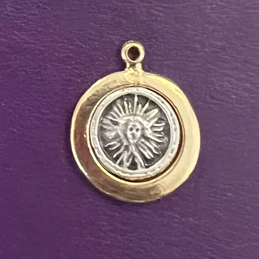 Pendant SOLEIL base doré soleil argent antique19.7mm