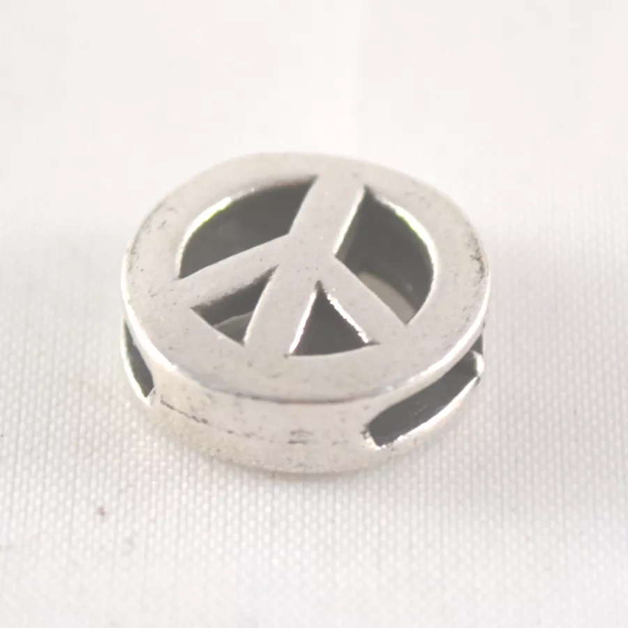 Passant peace and love 10mm pour cuir en étain plaqué argent