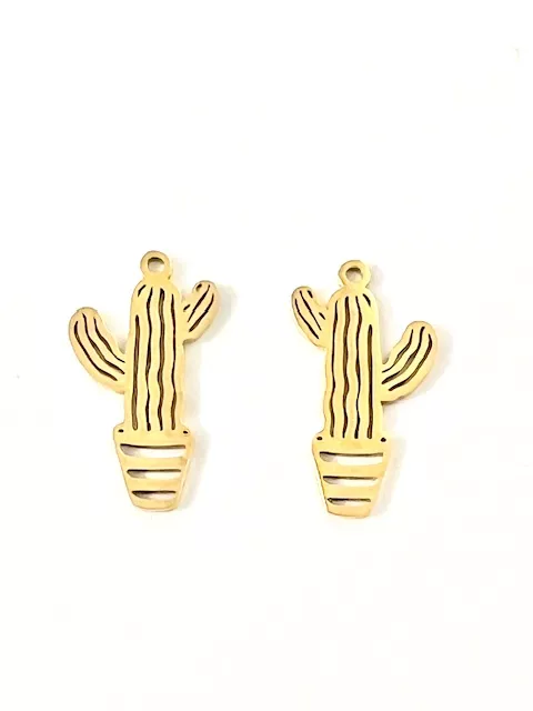 Pendant cactus en acier Doré  20x11mm