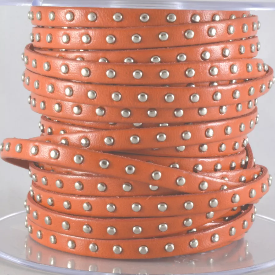 Cuir Veau - Clouté - Plat - 5mm - - Orange