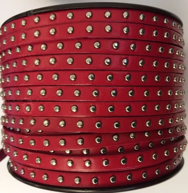 Cuir Veau - Clouté - Plat - 5mm - - Fuchsia