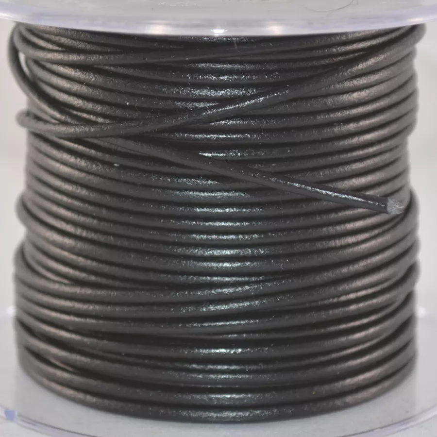 Cuir rond 2 mm couleurs pastel et métallisées - Noir