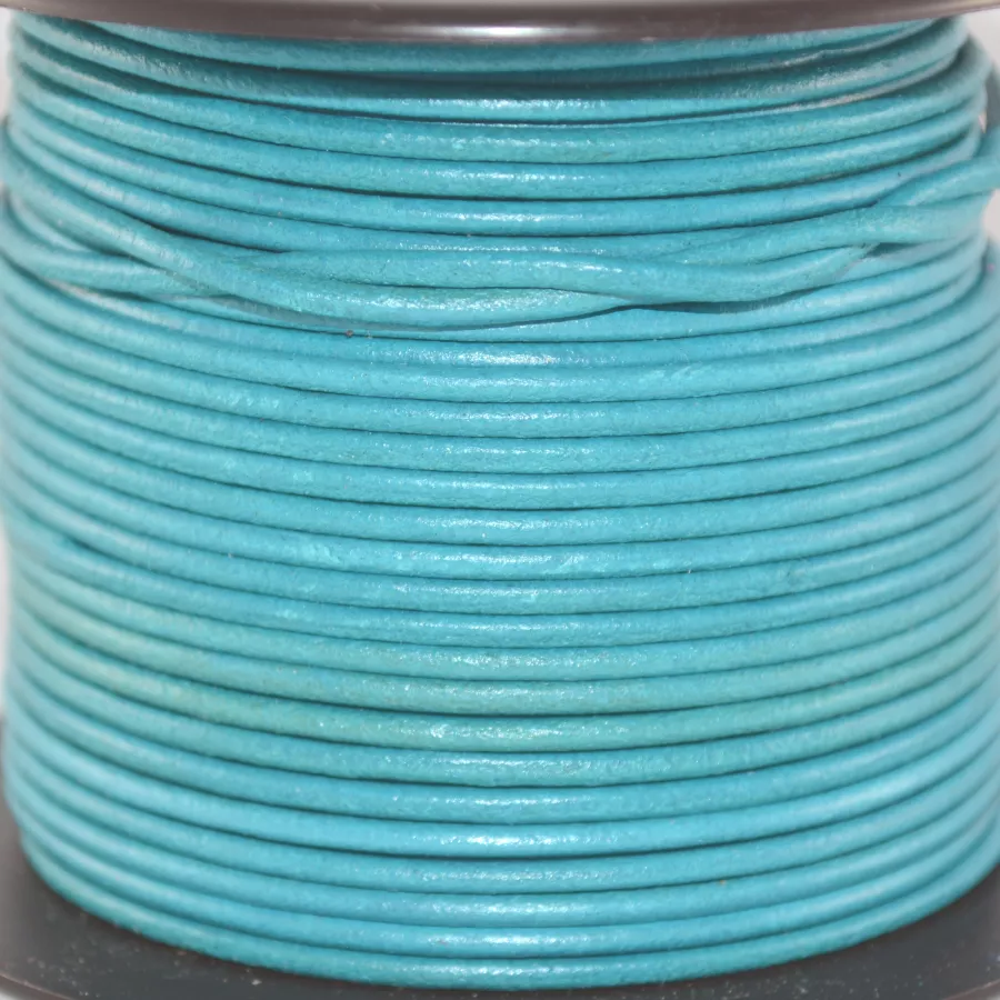 Cuir rond 2 mm couleurs pastel et métallisées - Bleu turquoise