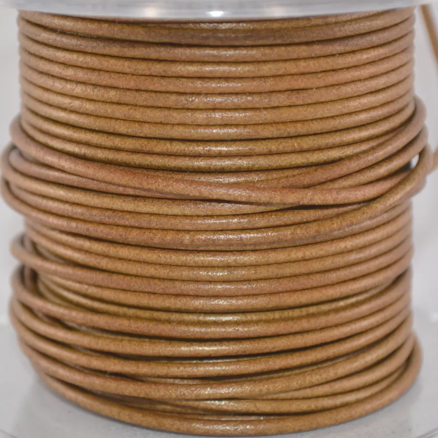 Cuir rond 2 mm couleurs pastel et métallisées - Camel