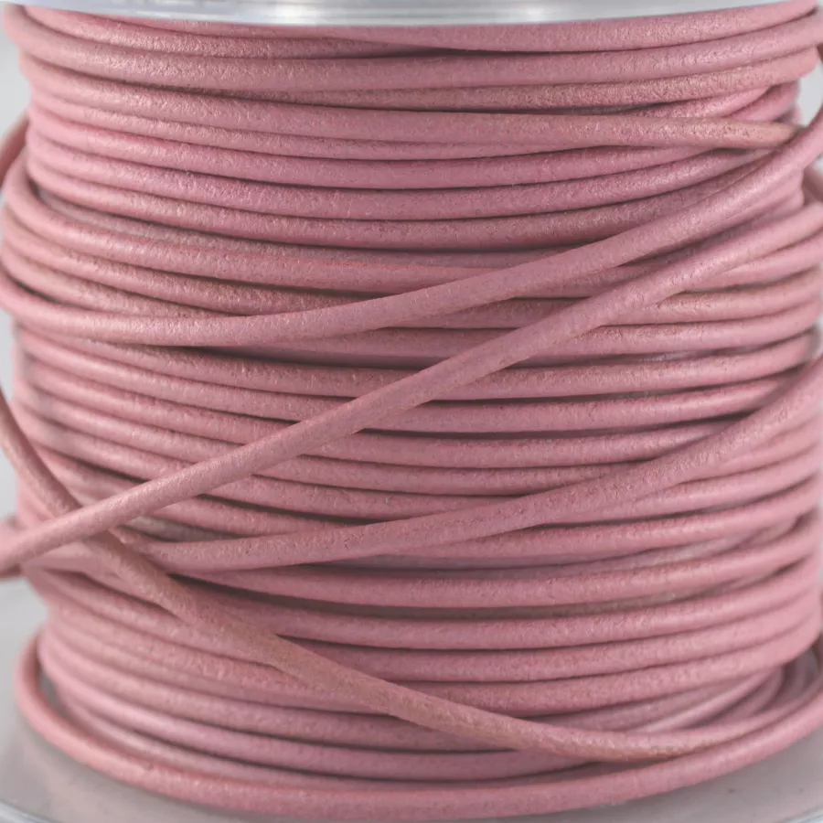Cuir rond 2 mm couleurs pastel et métallisées - Rose