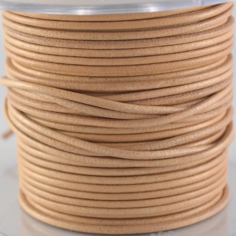 Cuir rond 2 mm couleurs pastel et métallisées - Naturel