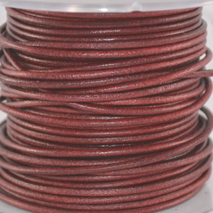 Cuir rond 2 mm couleurs pastel et métallisées - Rouge bordeaux