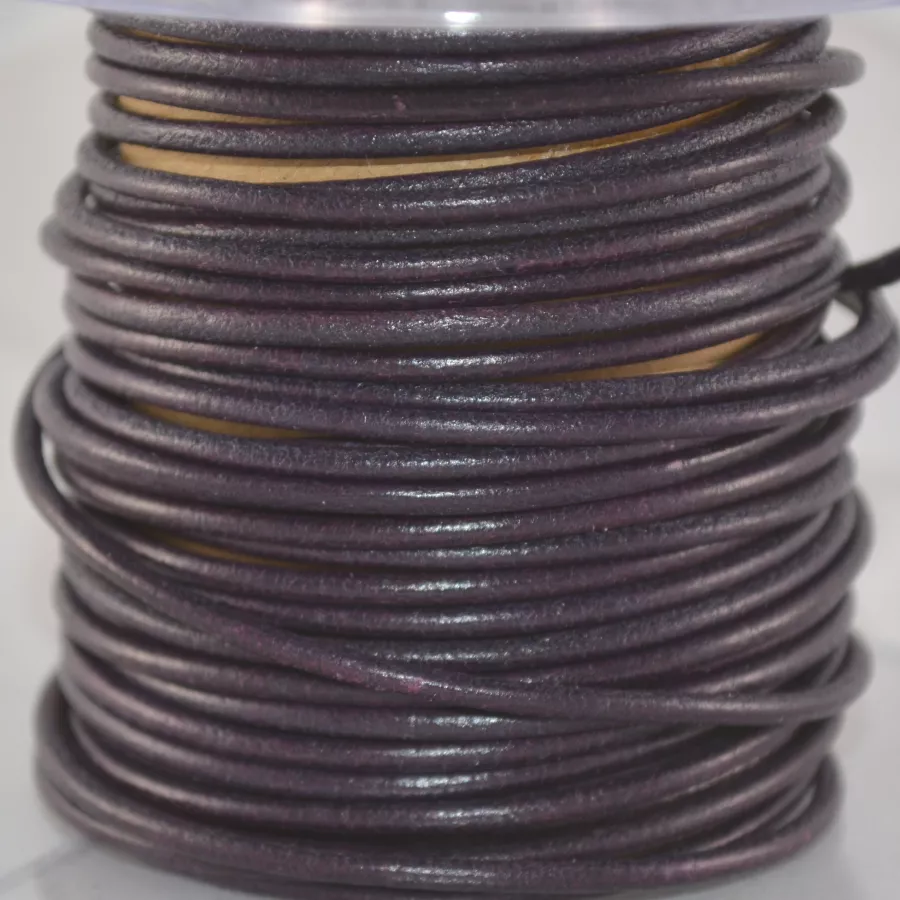 Cuir rond 2 mm couleurs pastel et métallisées - Violet foncé