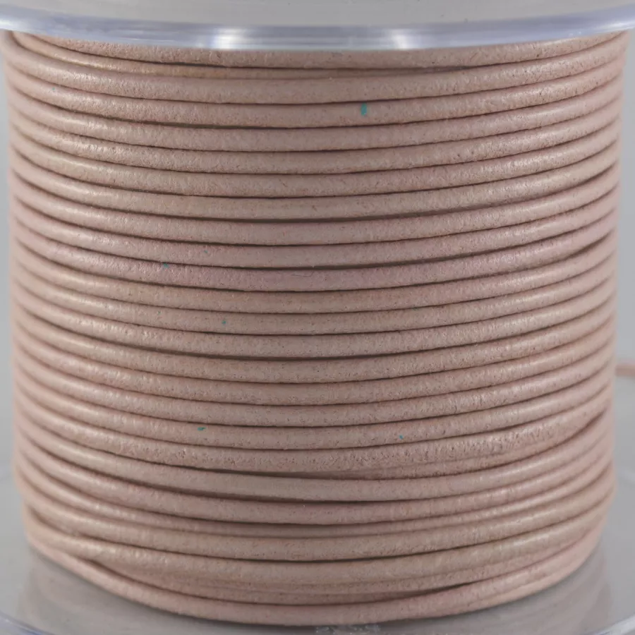 Cuir rond 2 mm couleurs pastel et métallisées - Rose poudré
